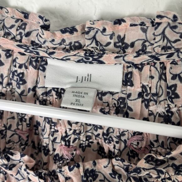 J Jill Shirt Womens XL Floral Blue Pink Crinkle Sheer Art Artsy Shirt Ladies - Picture 3 of 7